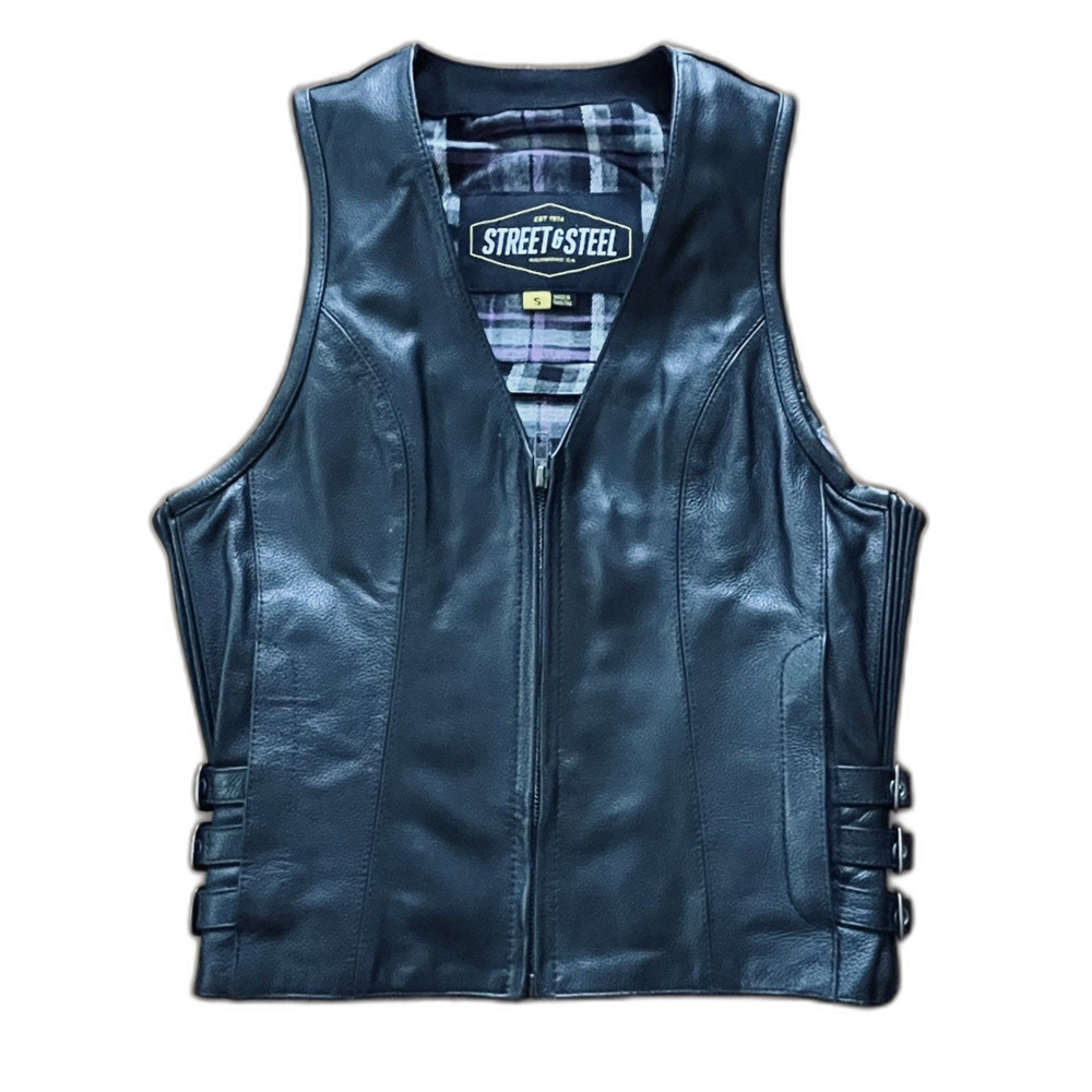 Street and Steel Leather Motorcycle Vest Jacket Men's Small Black Full Zip